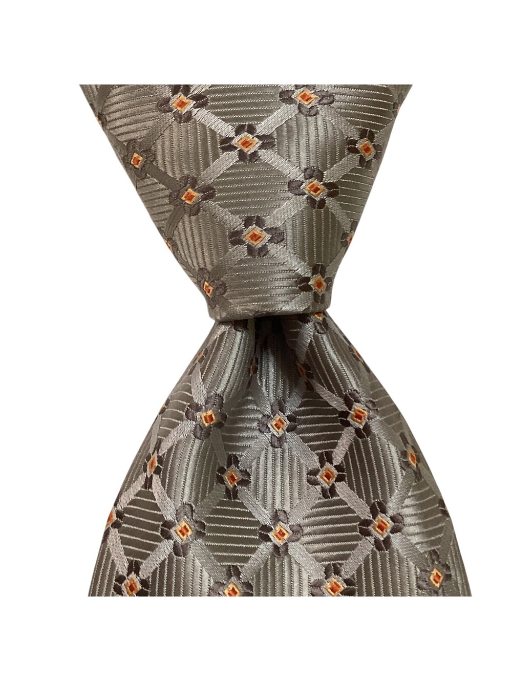 Bergamo New York Men's 100% Polyester Necktie Designer Geometric Gray/Orange EUC